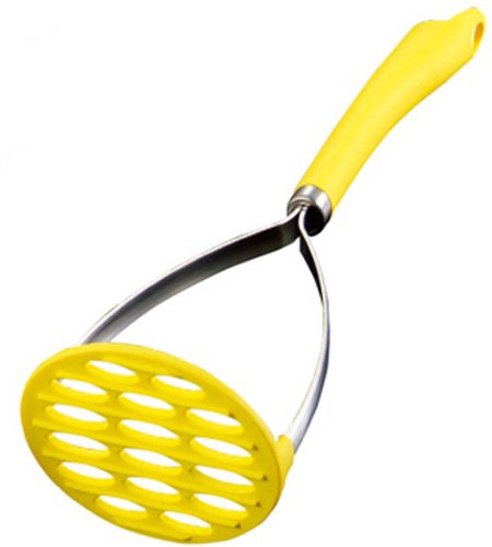 EuroKitchen Hexagon Silicone Potato Masher - Soft Non-Slip Handle for Smooth Mashing - Perfect for Mashed Potatoes, Baby Food & Baking (Yellow)