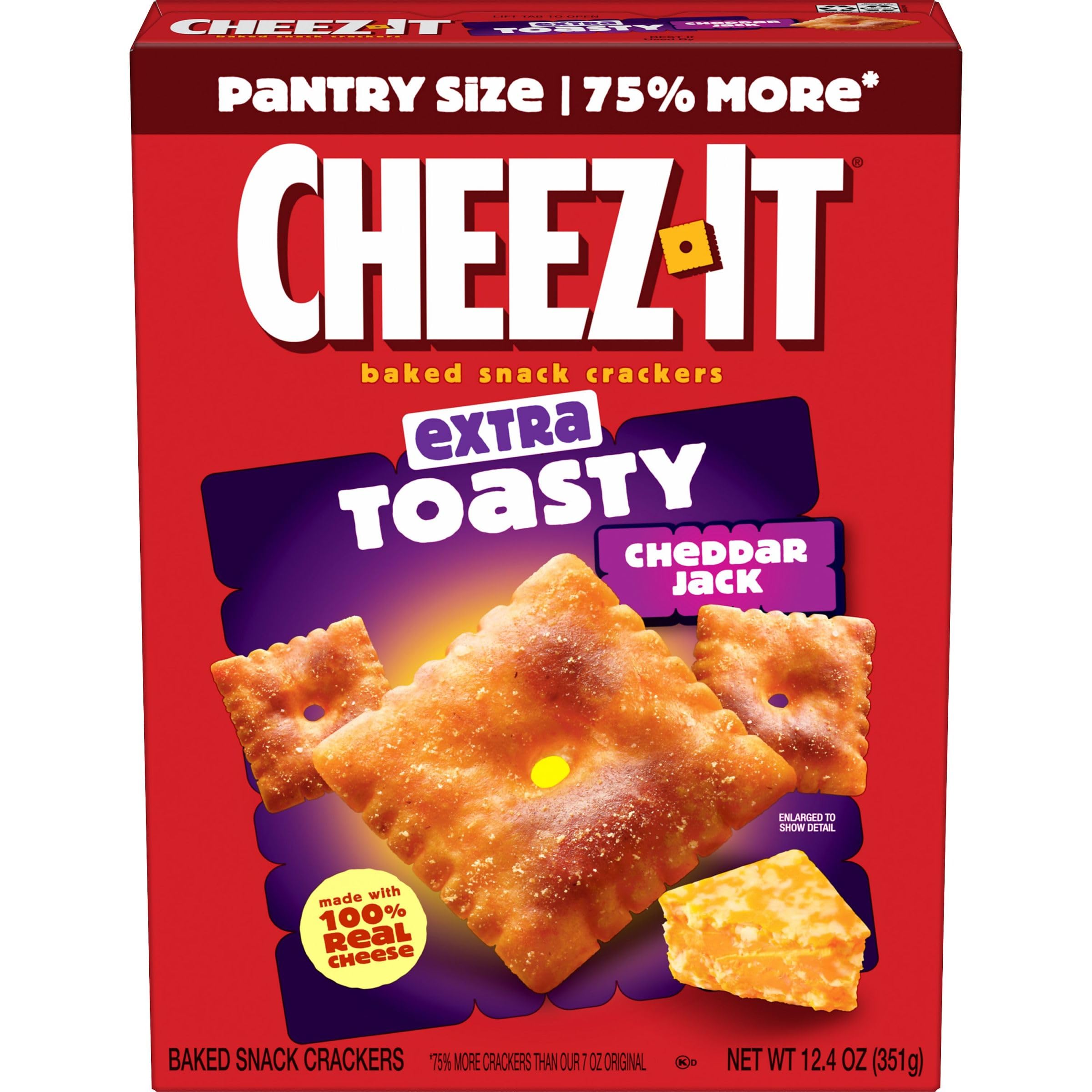 Cheez-It Extra Toasty Cheddar Jack Baked Cheese Crackers - 12.4oz Box | Crunchy Snack for Kids, Lunchboxes & Parties | Perfect for School, Road Trips & Movie Nights