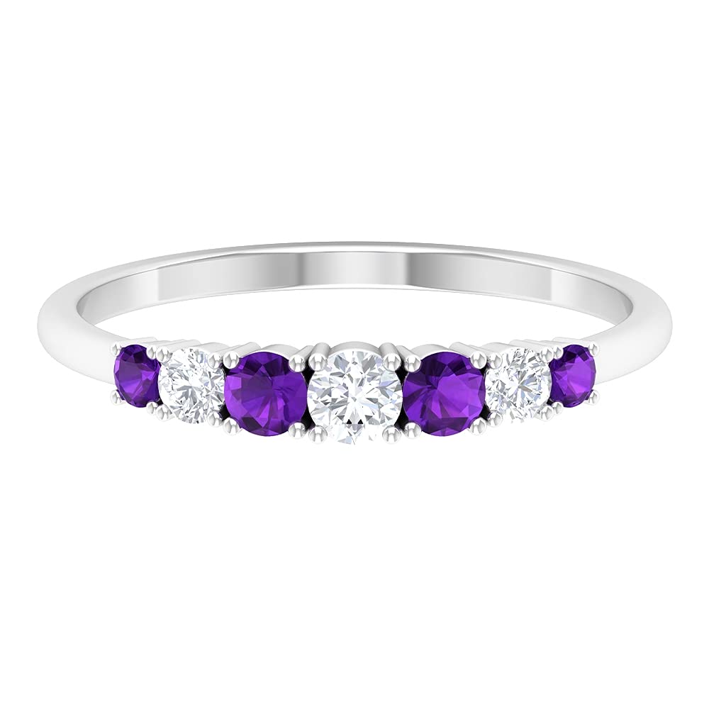 1/2 CT Natural Amethyst and Diamond Eternity Ring - 14K Solid Gold Violet Amethyst Half Eternity Band for Women - Perfect for Anniversary, Engagement, Wedding & Special Occasions