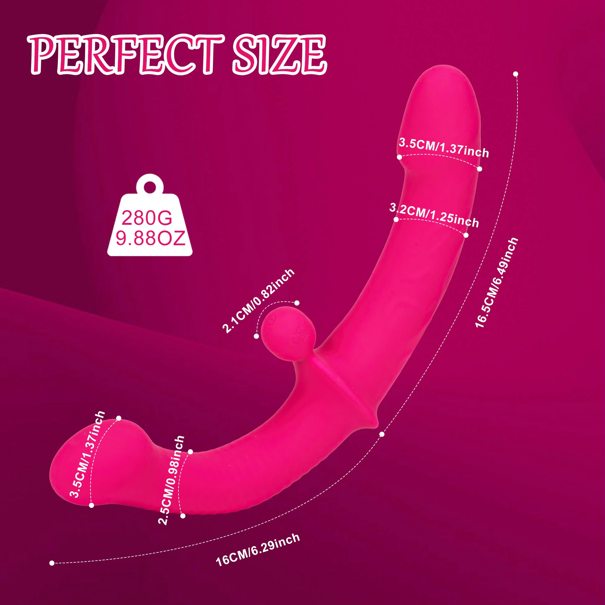Eurlemd Soft Silicone Strapless Vibrating Double-Ended Dildo - 10 Speed Wireless G-Spot Stimulator for Lesbian Couples & Anal Play (Rose Red) | Perfect for Couples Play, Solo Exploration & LGBTQ+ Intimacy