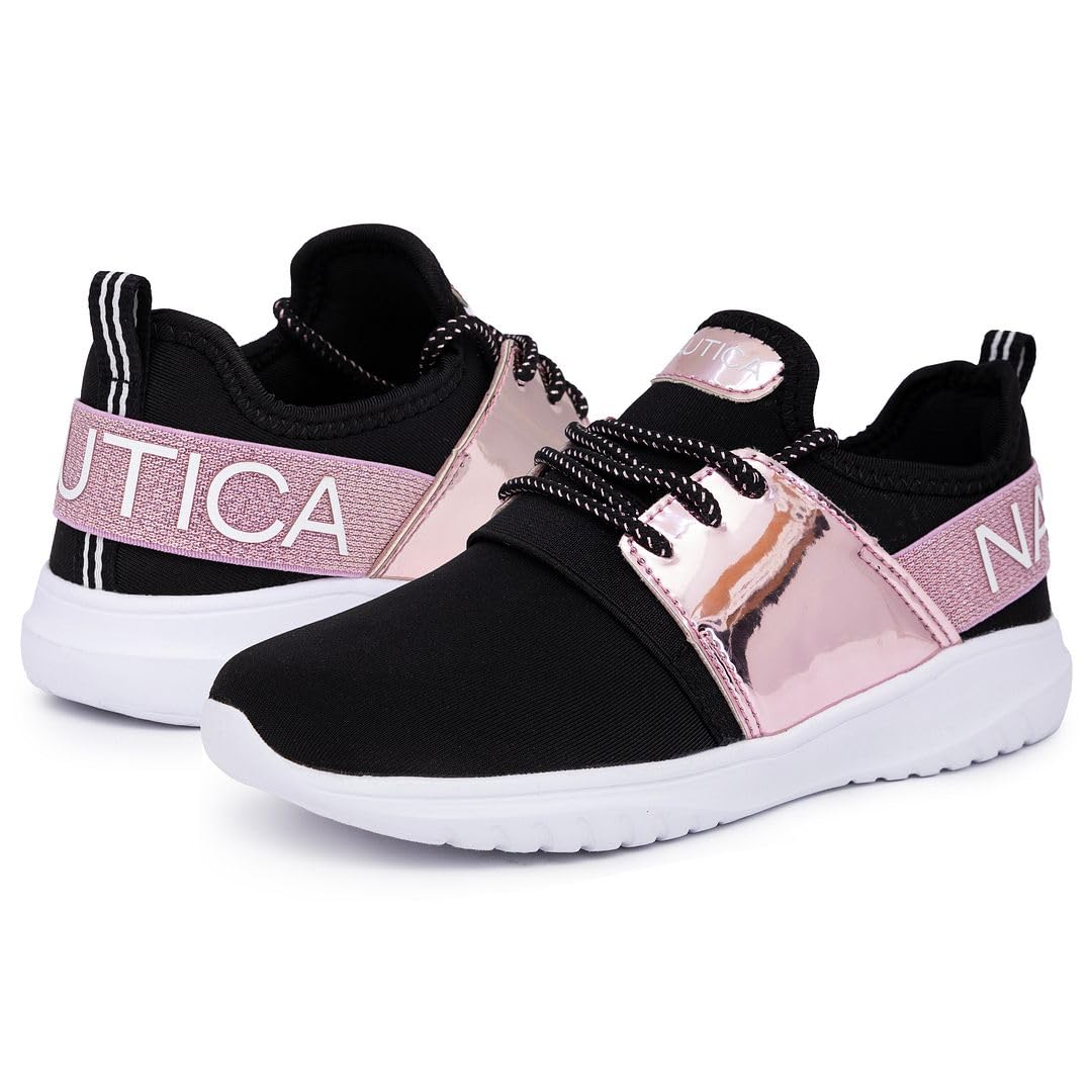 Nautica Kids Girls Metallic Fashion Sneakers - Lightweight Athletic Running Shoes for Toddler, Little & Big Kids | Lace-Up Design for School, Play & Everyday Wear