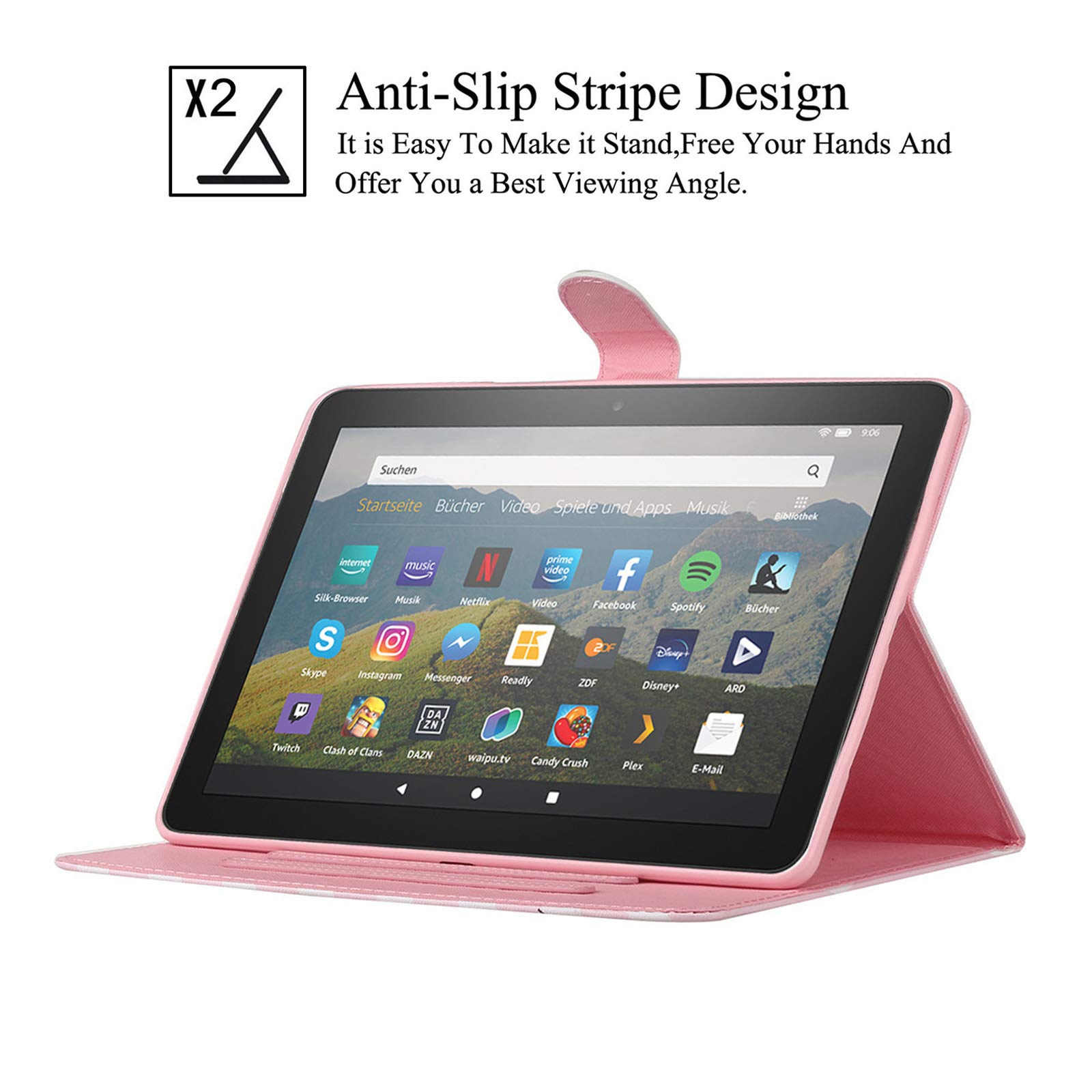 Premium PU Leather Case for Kindle Fire HD 8/HD 8 Plus (10th/12th Gen 2020-2024) - Auto Sleep/Wake, Card Slots & Foldable Stand | Perfect for Reading, Travel & Work (Star Cat Design)