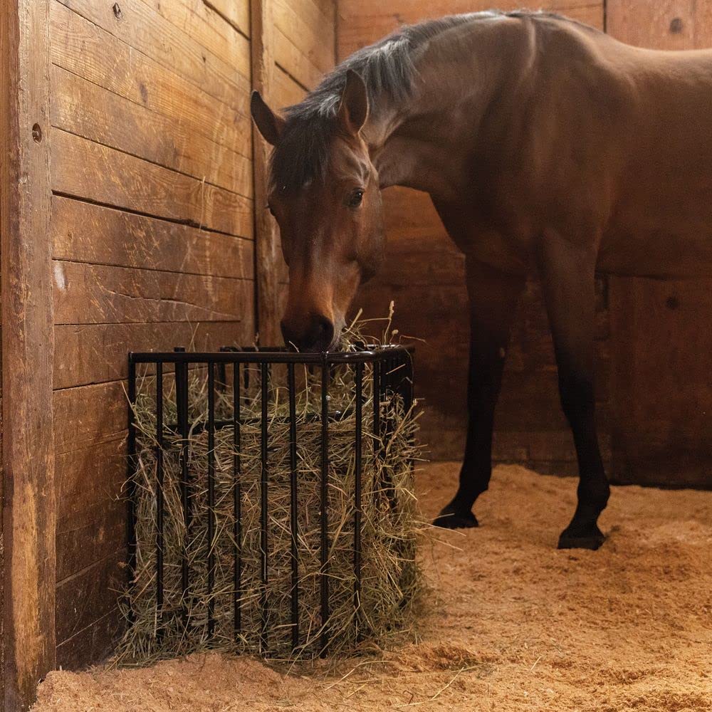 Slow Feed Wall-Mounted Hay Rack for Horses - Large Capacity Black Grazing Feeder with 5-Year Warranty | Natural Grazing Solution | Stable & Barn Feeding Accessory