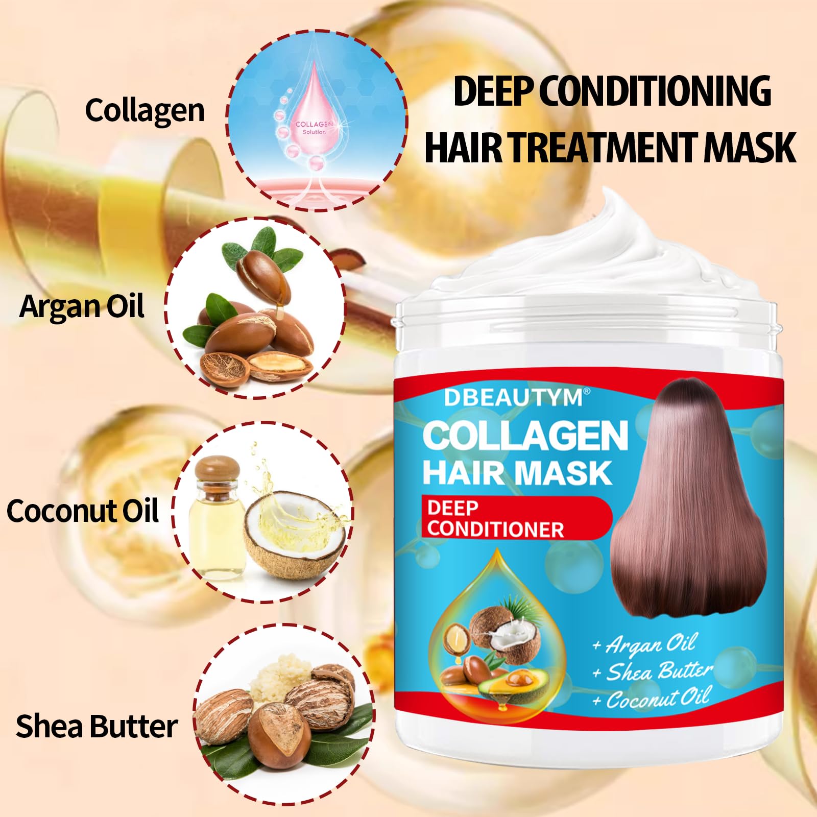 **Collagen Hydrating Hair Mask & Keratin Hair Serum - Natural Deep Conditioner for Dry, Frizzy Hair - Moisturizing Hair Oil for Split Ends & Styling - Keratin Styling Oil Capsules - Perfect for Damaged Hair Repair & Daily Hair Care**