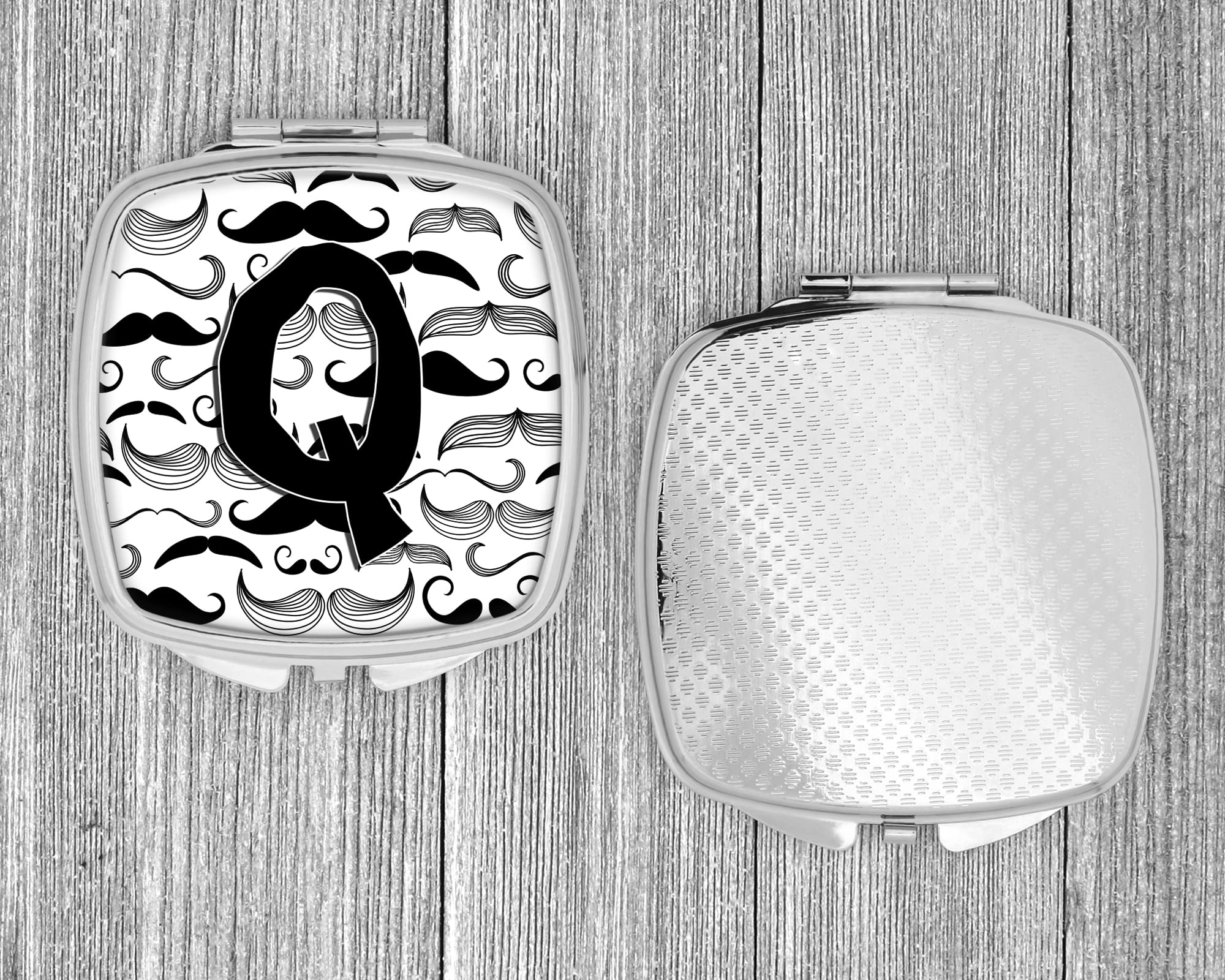 Caroline's Treasures CJ2009-QSCM Letter Q Moustache Compact Mirror - Elegant Travel Makeup Mirror for Women & Girls, Perfect Gift Idea, Portable Folding Handheld Mirror for Purse or Vanity - Great for Travel, Home, and Office Use