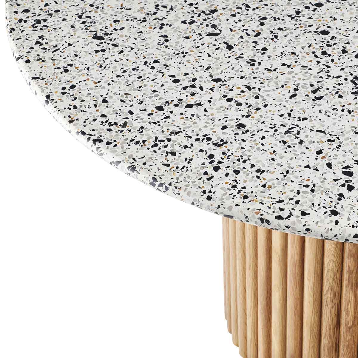 Modern Oak & Terrazzo Coffee Table - 33 Inch Round Living Room Centerpiece for Small Spaces, Home Decor, and Cozy Gatherings