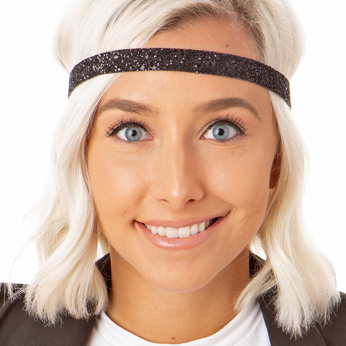 Stylish Plus Size Adjustable No-Slip Sparkly Bling Glitter Headbands 3-Pack for Women, Girls & Teens (Gold/Black/Silver) - Perfect for Workouts, Yoga, School & Everyday Fashion