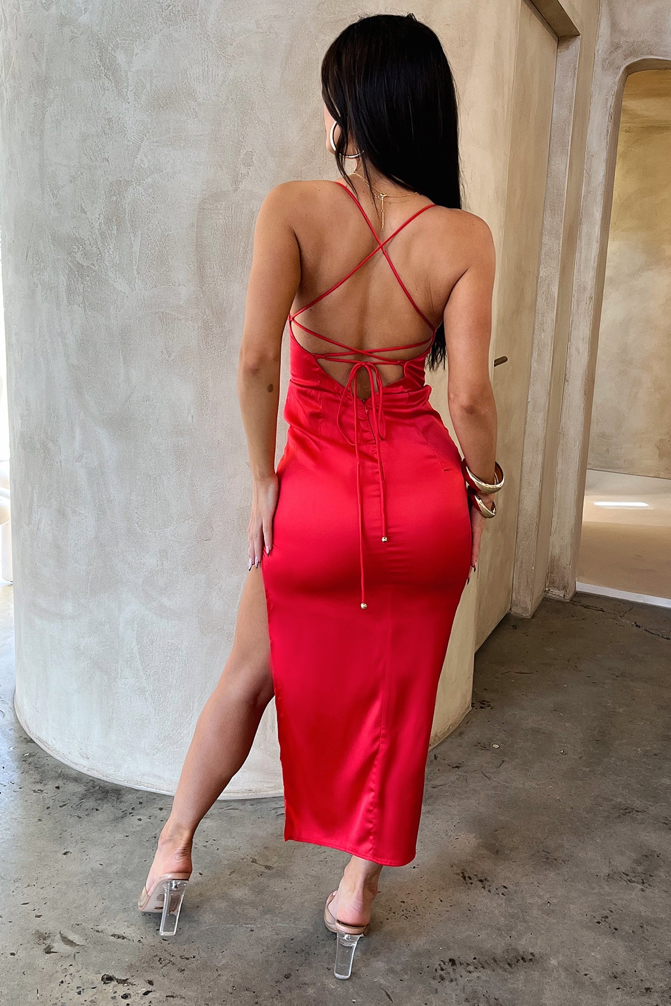 Krielle Midi Dress for Women - Flowy Red Summer Dress with Short Sleeves | Perfect for Beach Vacations, Date Nights & Casual Outings