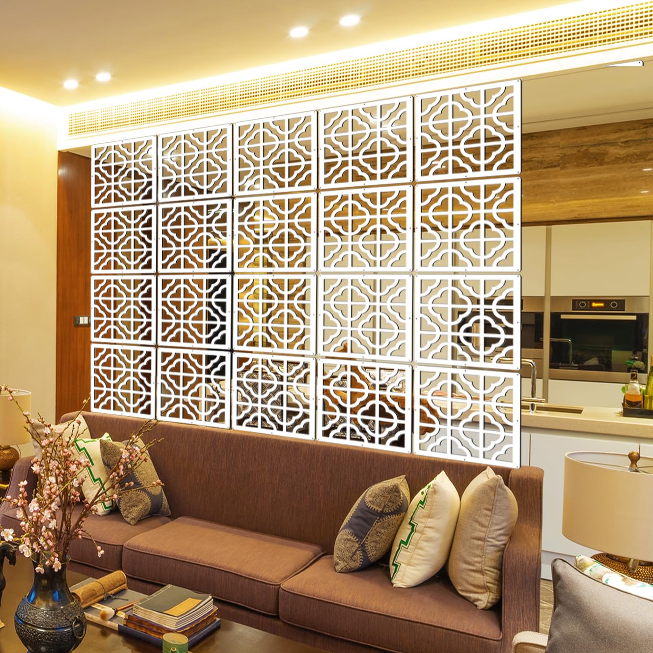 10-Piece White Wood-Plastic Hanging Room Divider Panel - DIY Privacy Screen for Bedroom, Hotel, Office & Home Decor | Space-Saving Partition Solution