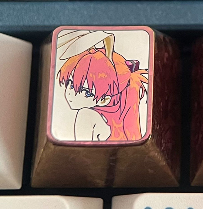 Custom EVA Asuka Dual Expression 1U Keycaps - Titanium Alloy Metal Artisan Keycaps for Mechanical Keyboards - Perfect for Gaming, Typing & Anime Fans