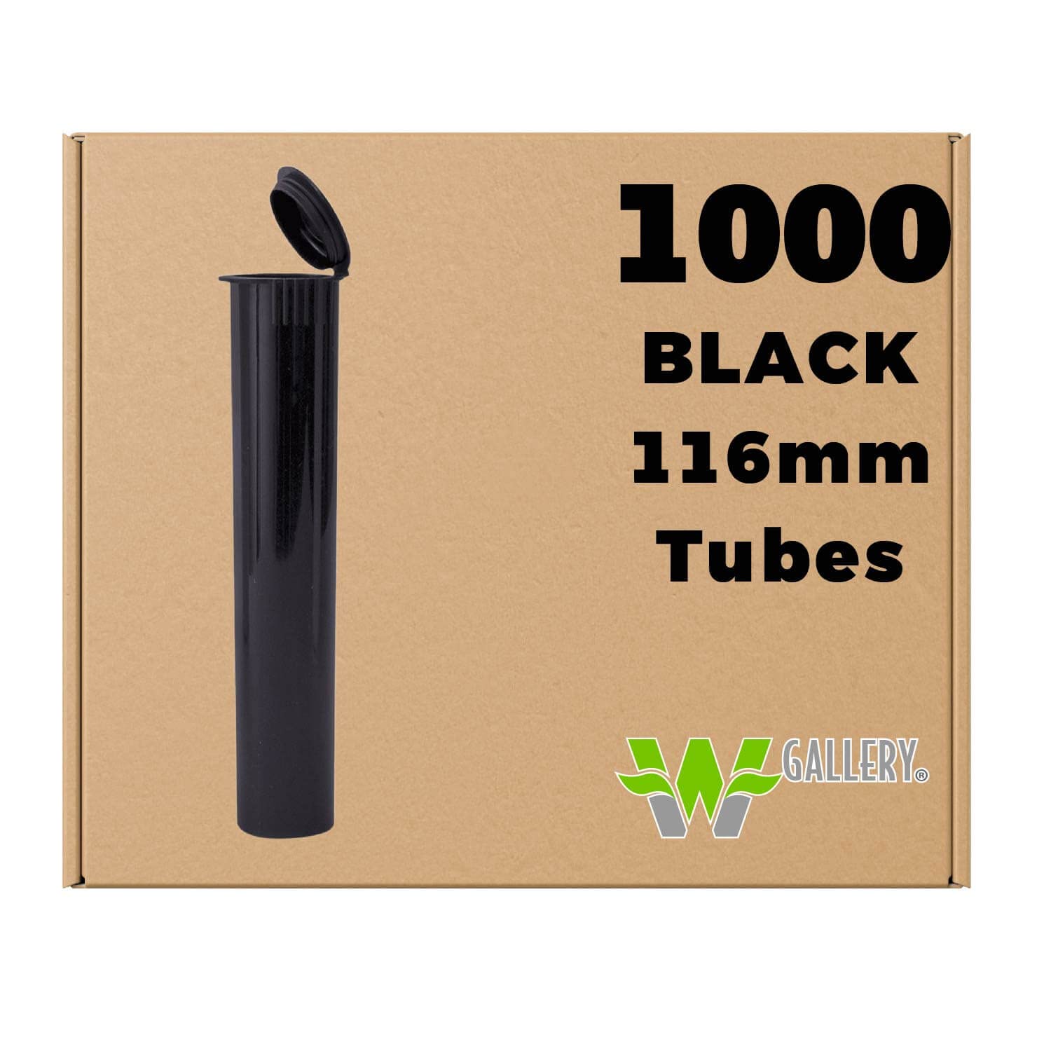W Gallery 1000 Black 116mm Pop Top Tubes - Airtight Smell Proof Plastic Containers for Pills, Herbs, Flowers & Supplements - Medical Grade Prescription Bottles (Bulk Pack) - Perfect for Travel, Storage & Organizing Medications
