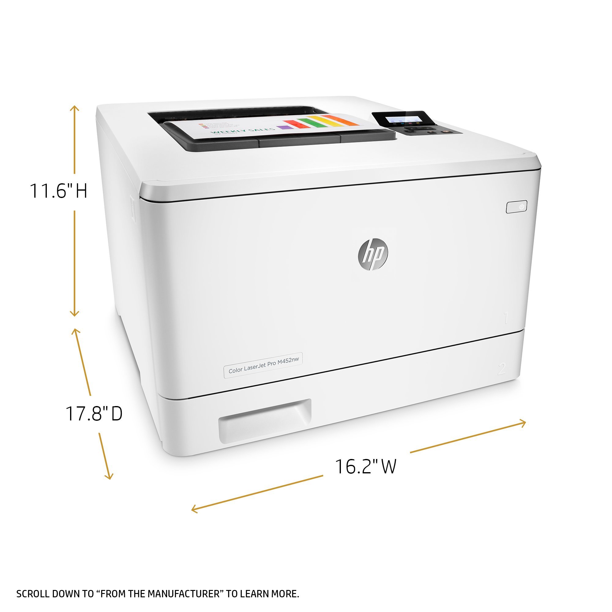 HP LaserJet Pro M452nw Wireless Color Laser Printer with Ethernet | Fast Printing & Scanning | Home Office & Small Business Use (Renewed, CF388A)