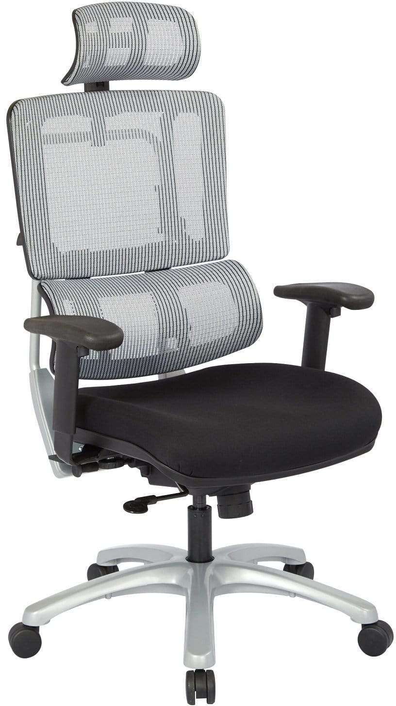 Office Star Pro Line II™ Vertical Grey Mesh Back Chair with Headrest & Silver Base [99666SHRS 30] - Ergonomic Office Chair for Home & Business Workspaces