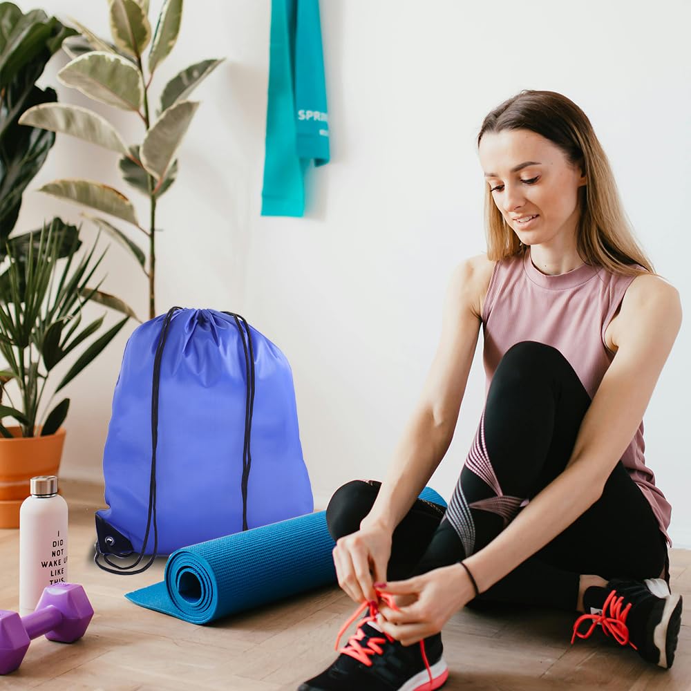 10 Pack Blue Drawstring Backpacks - Bulk Cinch Bags for Gym, Travel & Sports | Lightweight Unisex String Bags for School, Beach & Outdoor Activities