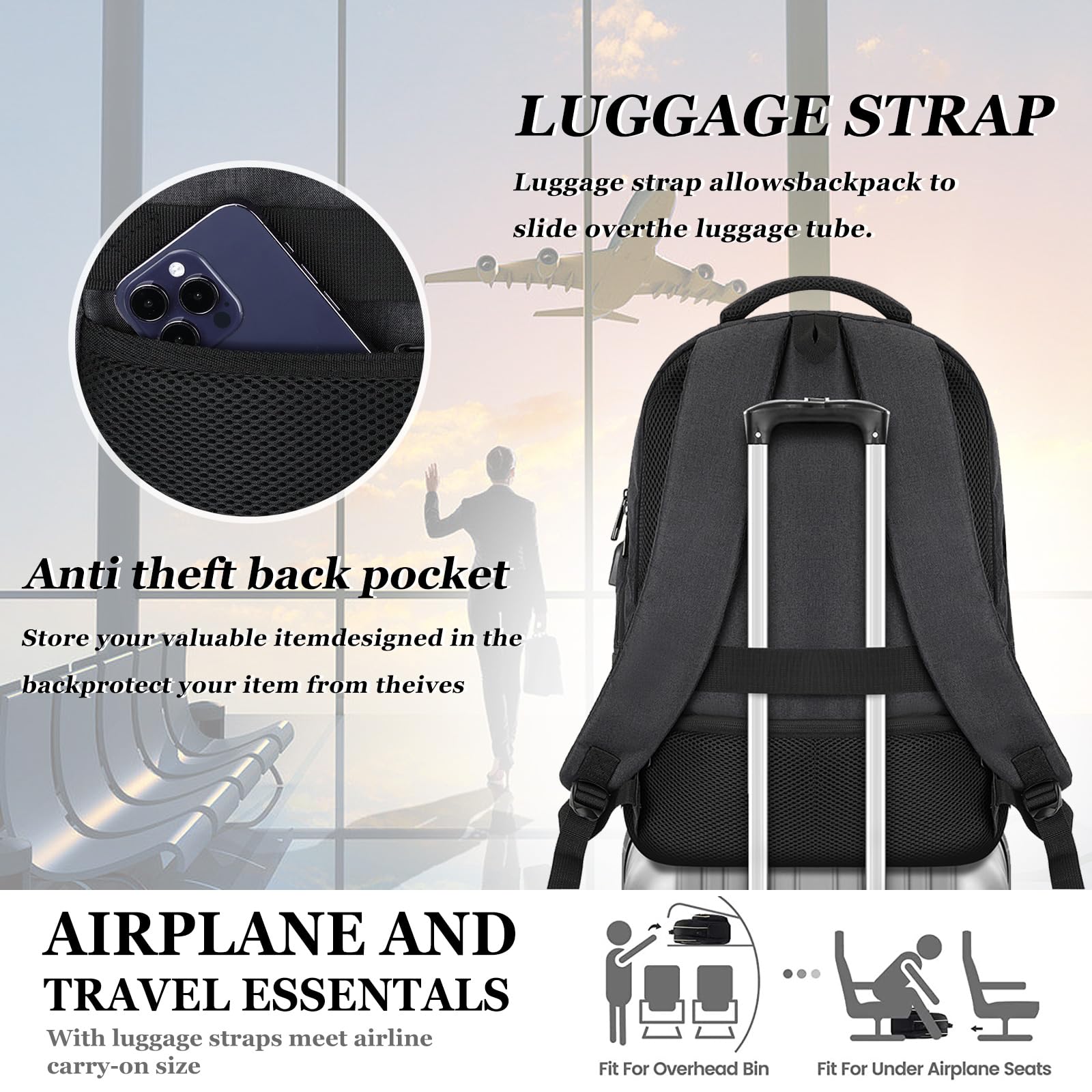 Anti-Theft USB Charging Backpack for Men & Women - 15.6 Inch Laptop Bookbag for School, College, Travel & Work - Durable Business Computer Backpack for Teens & Adults (Black) | Perfect for Commuting, Campus Life & Business Trips