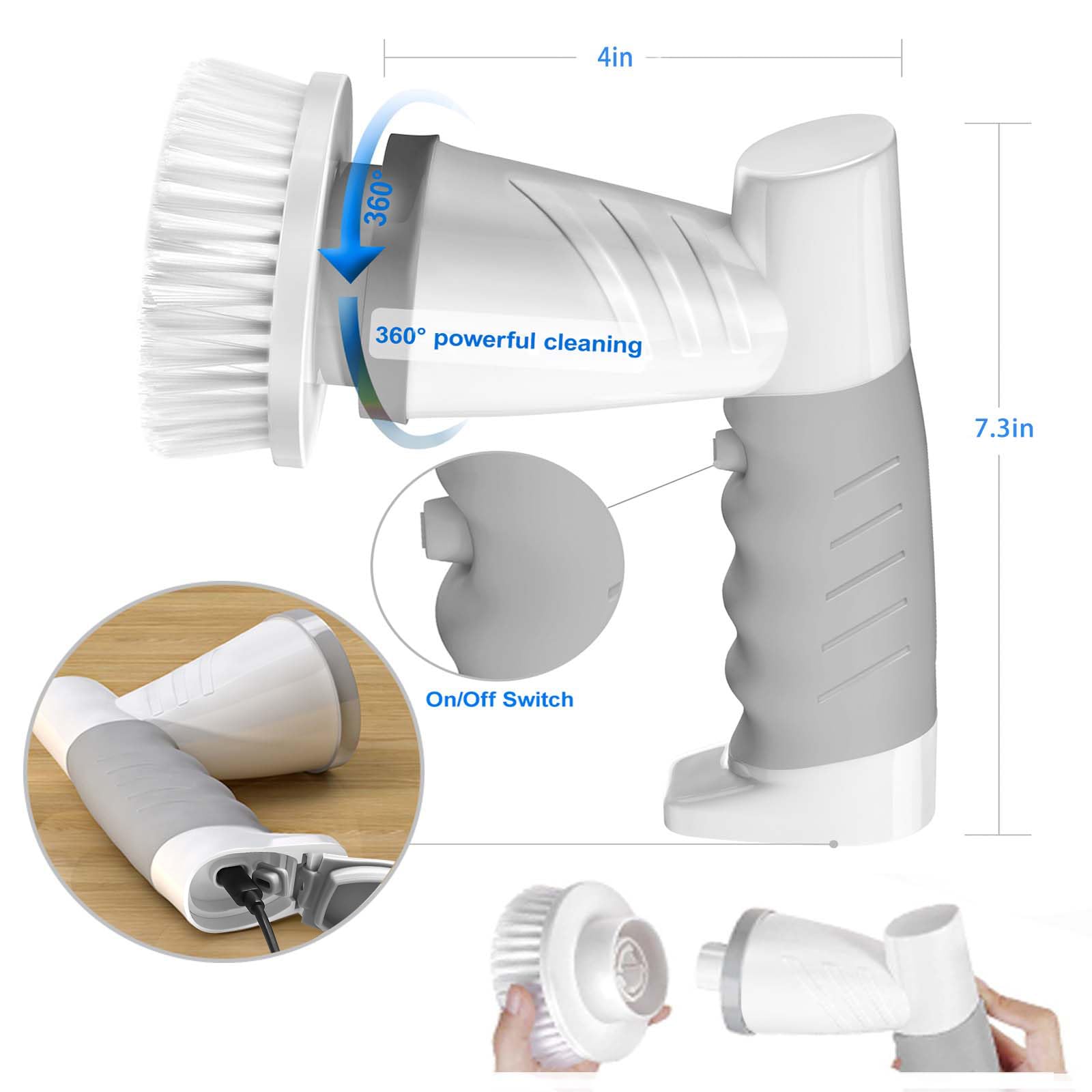 **SZFIXEZ Cordless Electric Spin Scrubber - 4 Replaceable Brush Heads for Bathroom, Kitchen, Tile, Bathtub & Toilet Cleaning | Powerful Shower, Stove & Window Scrubber for Deep Cleaning**    *(Perfect for Sparkling Bathrooms, Stainless Kitchens & Spotless Windows – Effortless Cleaning in Minutes!)*