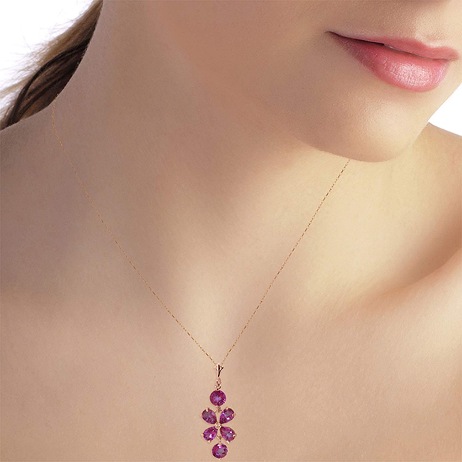 14K Yellow, White & Rose Gold Pink Topaz Drop Pendant Necklace - Round & Pear Cut Gemstone Jewelry for Women | Elegant Gift for Birthday, Anniversary & Special Occasions