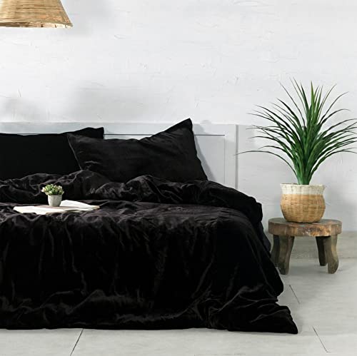 Luxury Crushed Velvet Duvet Cover Set - 3 Piece Boho Chic Bedding with Comforter Cover (Full/Queen 80