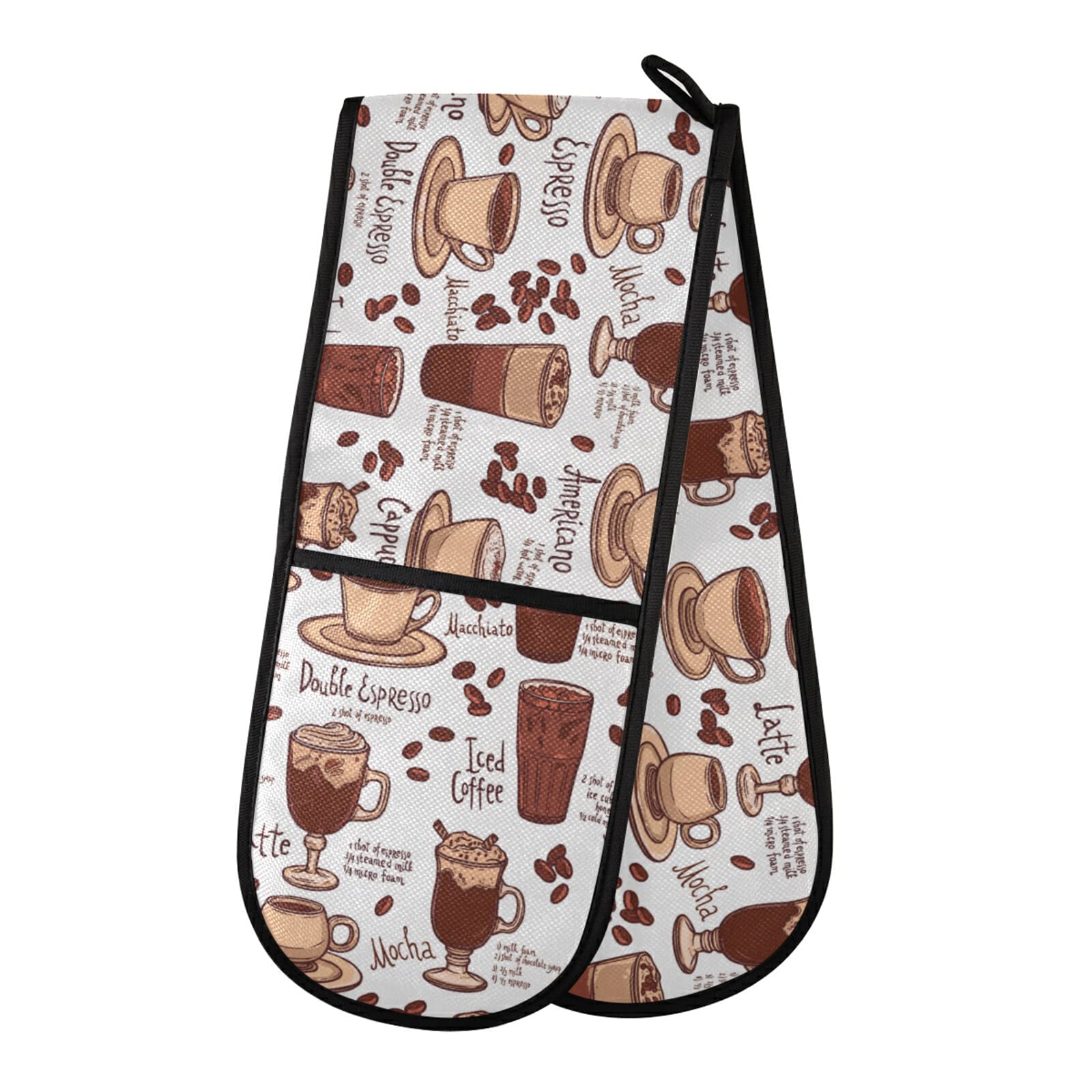 Heat Resistant Oven Mitts with Cotton Lining - Colorful Coffee Cup Design Double Pot Holders for Kitchen Baking, Grilling & Cooking Accessories - Perfect for Hot Pans, Baking Trays & BBQ Safety