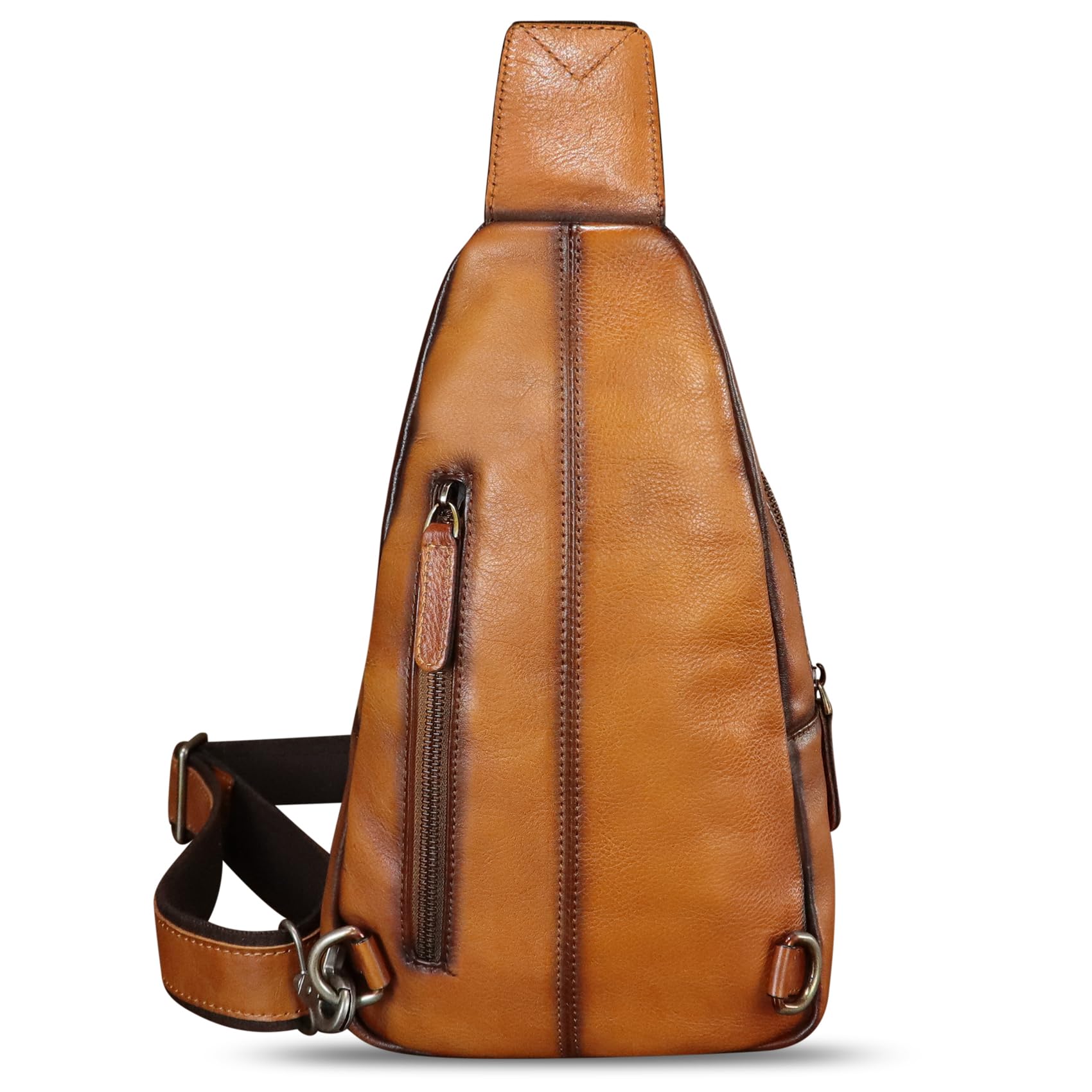 Genuine Leather Sling Bag - Embossed Crocodile Pattern Crossbody Backpack - Handmade Chest Purse Daypack for Men & Women (Brown) | Perfect for Travel, Work & Everyday Use