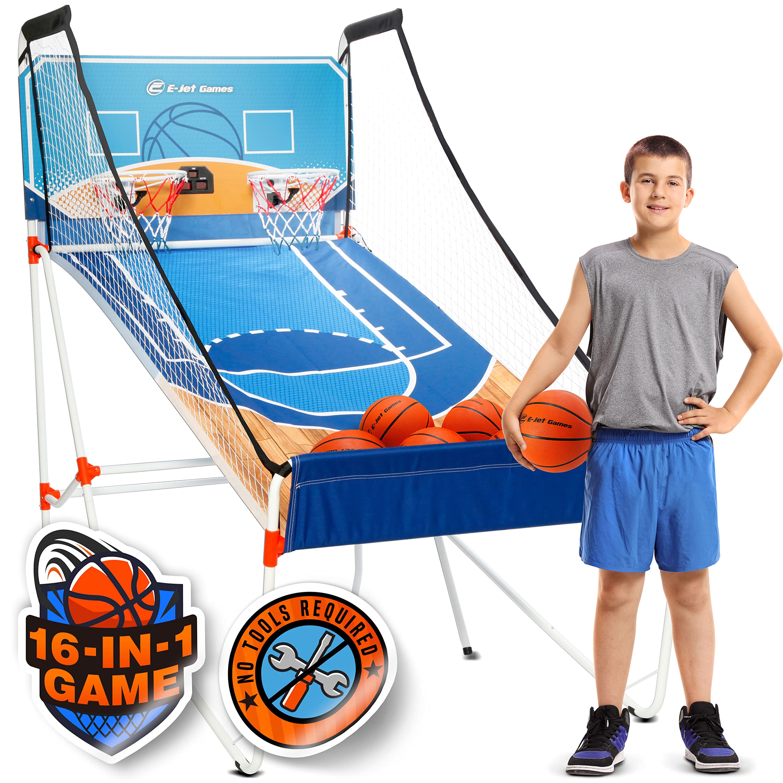 16-in-1 Electronic Basketball Arcade Game Set - Dual Shot Basketball Toy for Kids, Boys & Girls Ages 6-12 - Fun Indoor Sports Gift for Teens & Youth (Blue, Model EIR047332026) - Perfect for Birthday Parties, Game Rooms & Family Entertainment