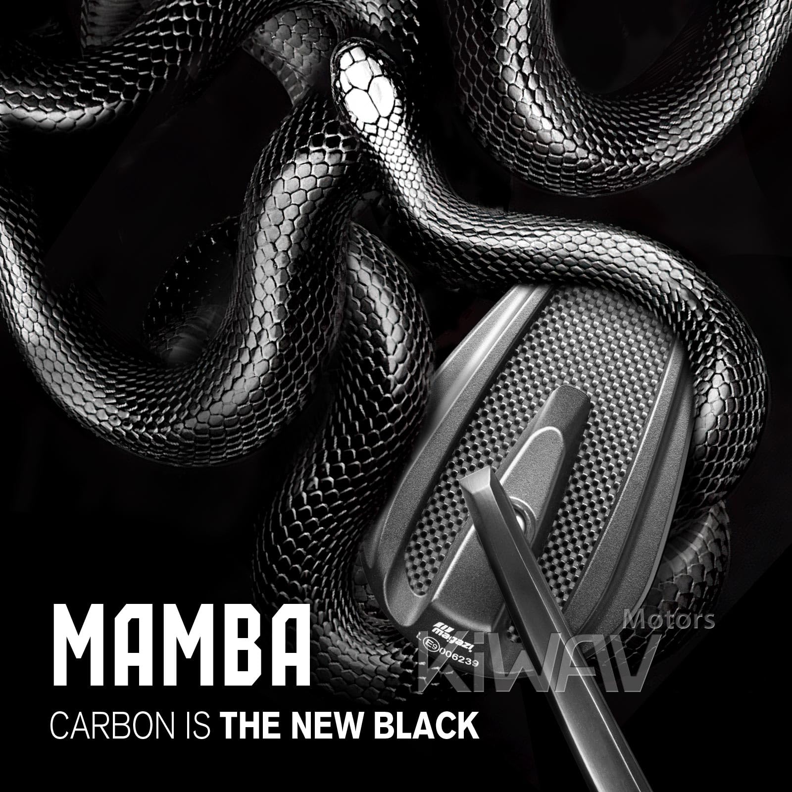 KiWAV Black Carbon Fiber Motorcycle Bar End Mirrors - Compatible with Royal Enfield Interceptor 650 - Durable & Stylish for Urban Commuting & Long Rides
