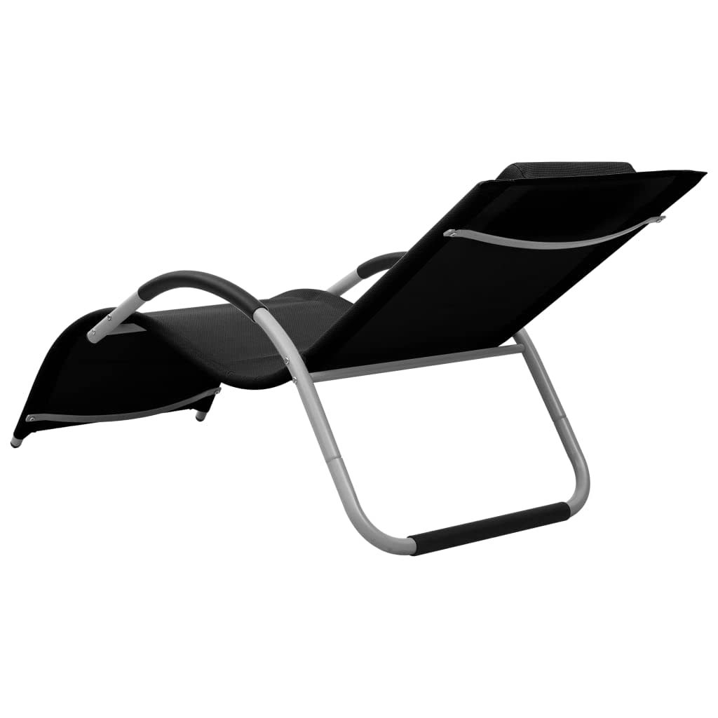 Premium Sun Lounger - Outdoor Lounge Chair for Beach, Poolside & Patio - Weather-Resistant Textilene Fabric with Removable Pillow - Perfect for Backyard, Balcony, Garden & Vacation Homes (Black & Gray)