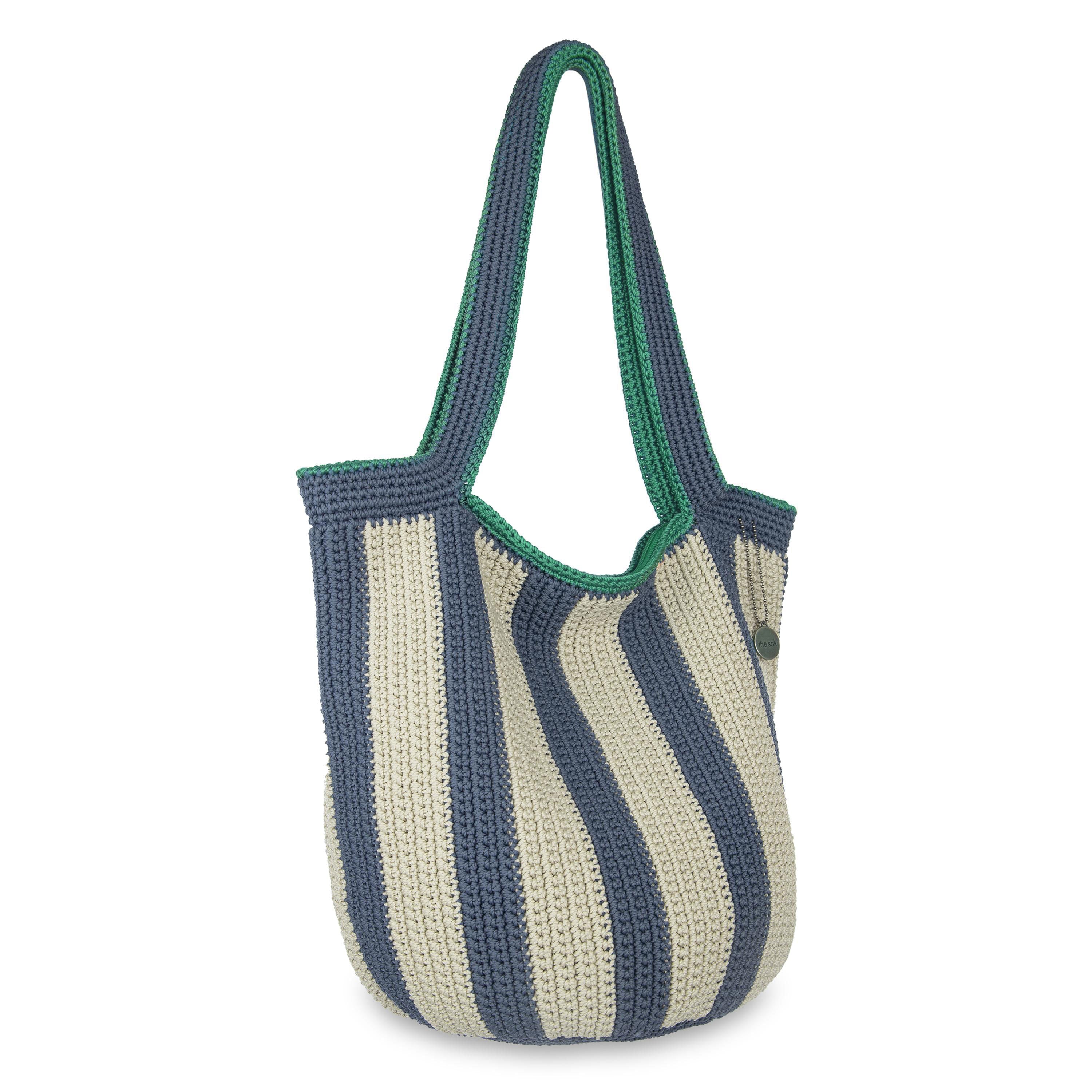 Handmade Crochet 120 Tote Bag - Nautical Striped Design for Beach, Shopping & Everyday Use