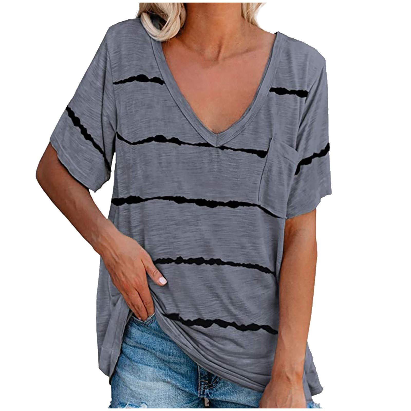 Women's Plus Size Summer Casual Tops - Short Sleeve V-Neck Loose Tee with Petal Sleeves for Work, Weekend & Vacation Outfits