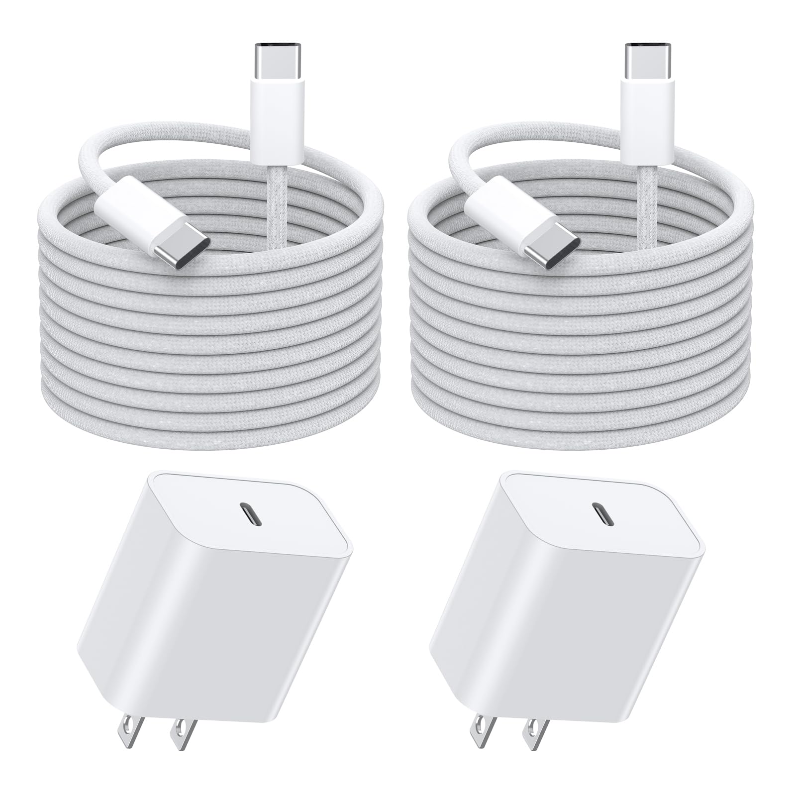 20W Fast Charging USB C Charger & 10FT Woven Cable 2-Pack - Compatible with iPhone 16/16 Pro/16 Pro Max/16 Plus & iPhone 15 Series, iPad Pro - Perfect for Home, Office & Travel Charging