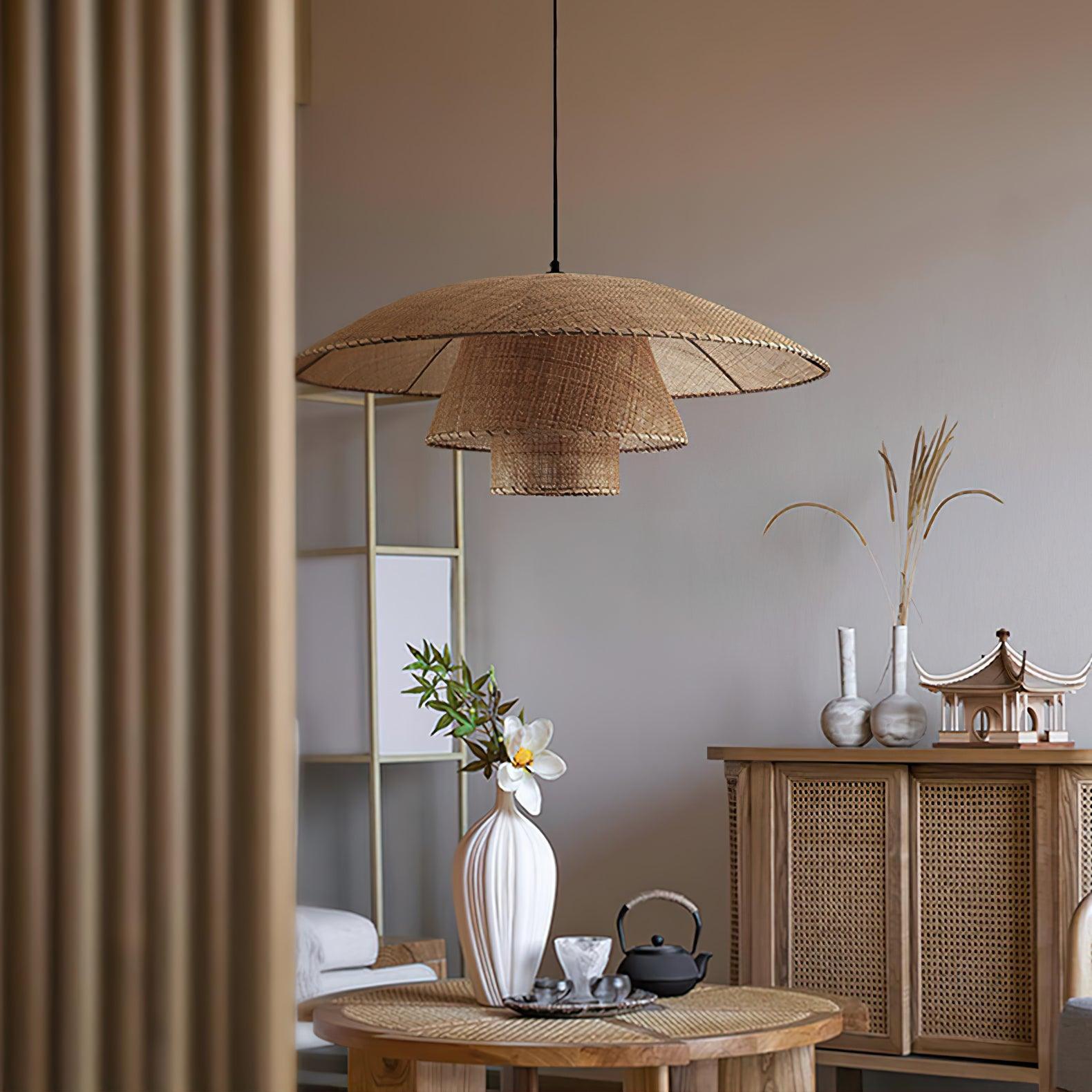 Handwoven Rattan Pendant Lamp - Natural Boho Ceiling Light Fixture for Living Room, Bedroom, or Patio Decor