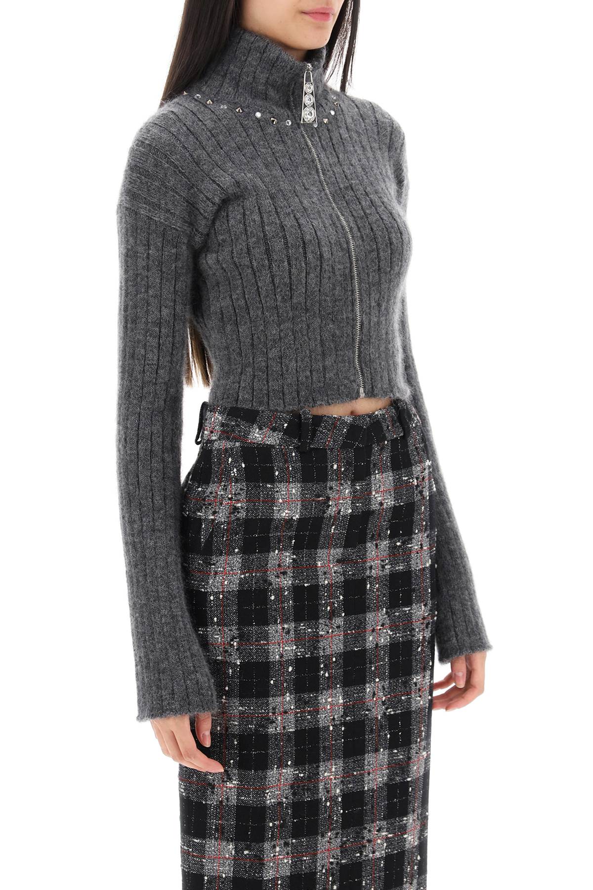 Alessandra Rich Cropped Cardigan with Zipper & Appliques - Stylish Women's Knitwear for Casual Outings & Evening Events