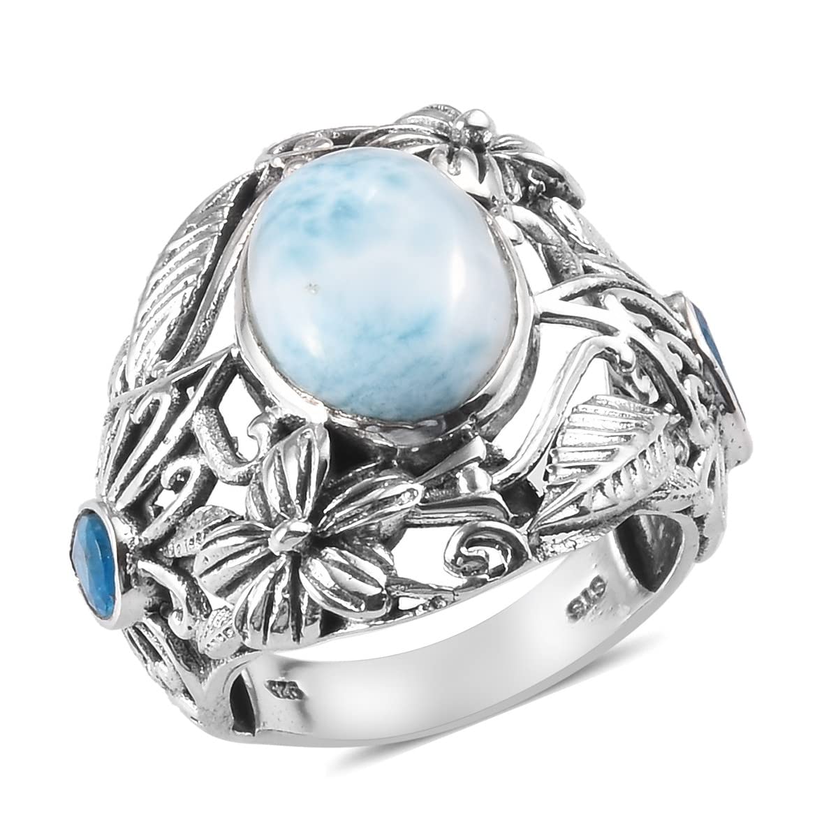 925 Sterling Silver Platinum Plated Larimar & Neon Apatite Ring for Women - Size 8 | Elegant Jewelry Gift for Valentine's Day, Wedding, Engagement, Promise & Anniversary | Perfect for Date Nights, Special Occasions & Everyday Wear