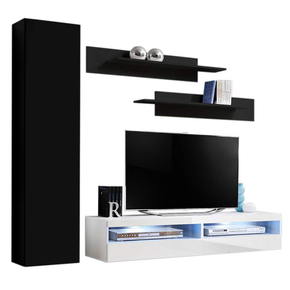 Modern Floating TV Stand with Storage & LED Lights - Wall-Mounted Entertainment Center for Bedroom & Living Room - Meble G1 35