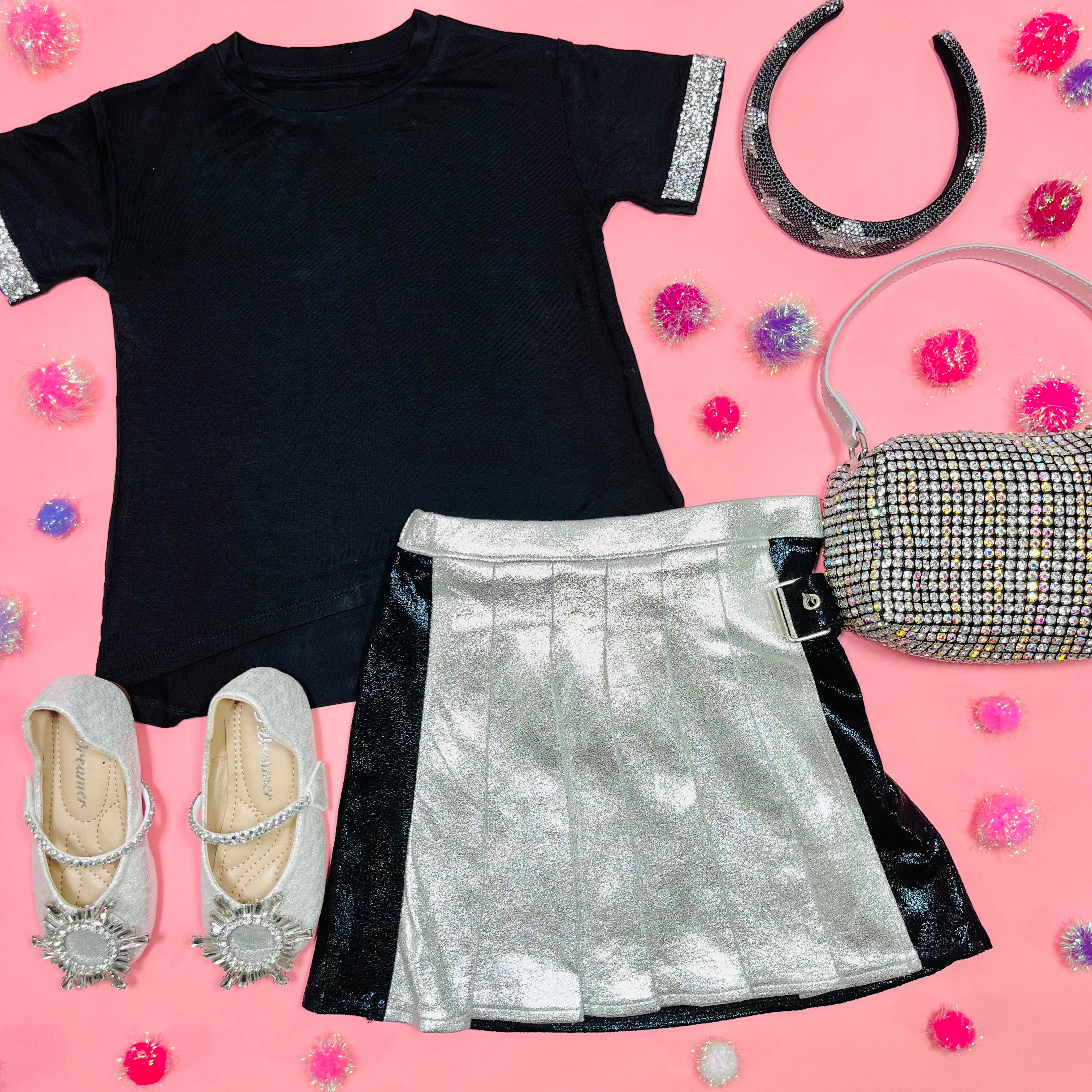Stylish Metallic Pleated Skirt for Schoolgirls - Perfect for School Uniforms, Parties & Casual Outfits