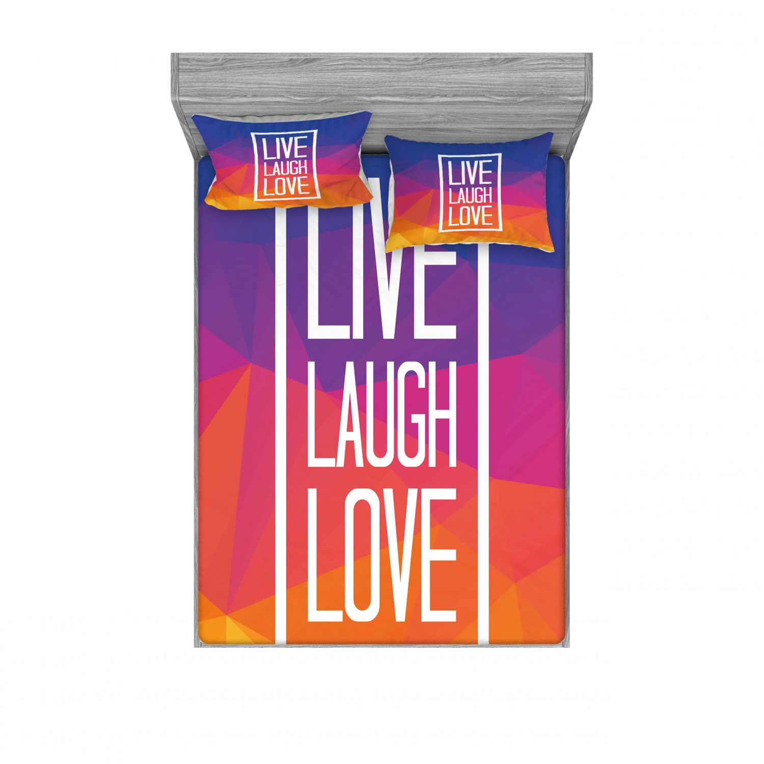 Ambesonne 2-Pack Queen Size Fitted Sheet & Pillow Sham Set - Live Laugh Love Bedding Decor (4-Piece Set, Multicolor) for Cozy Bedroom, Guest Room & Dorm Room Decorations