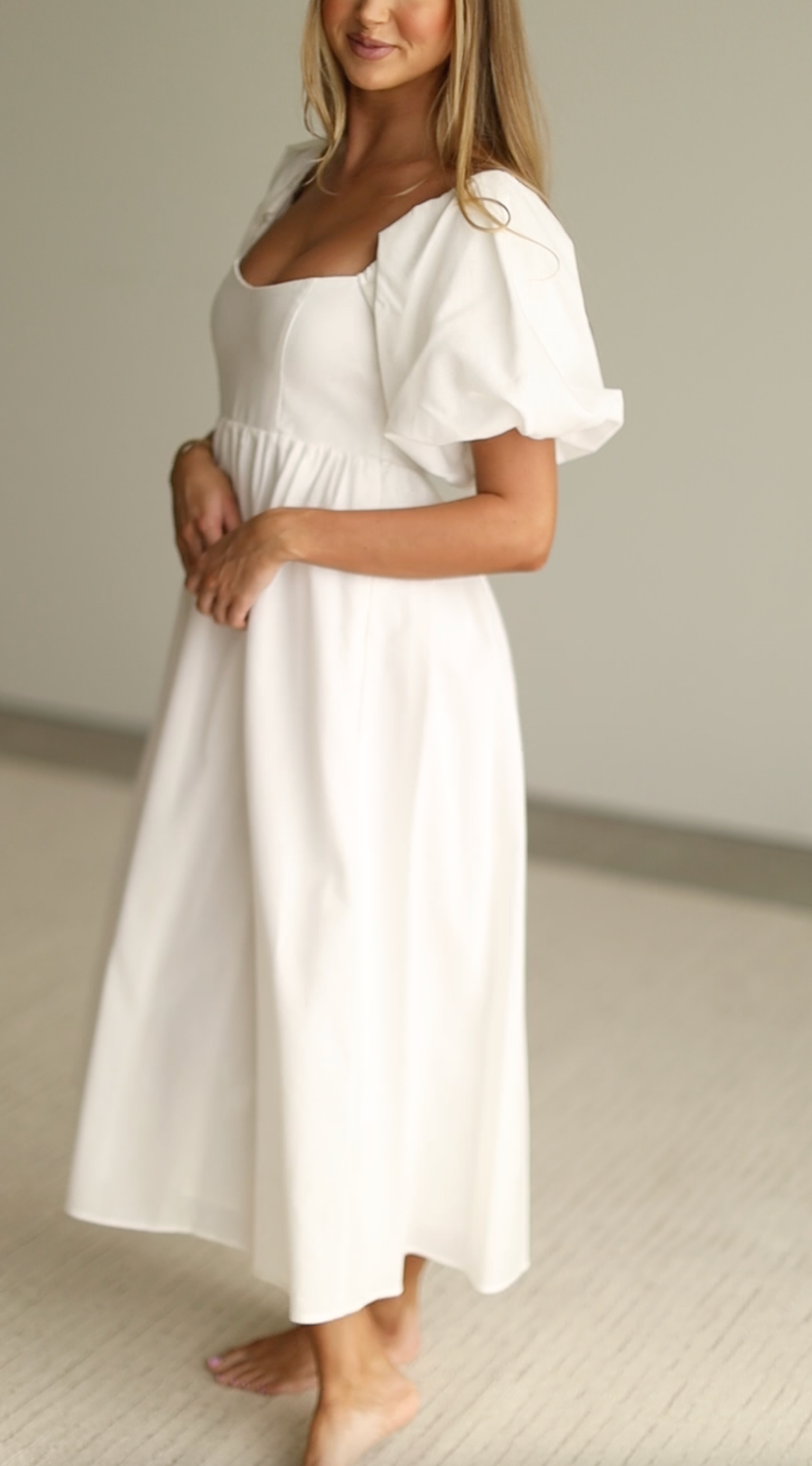 Hamilton Midi Dress in Off White - Bump Friendly Maternity Dress (Sizes S-2XL) | Perfect for Pregnancy, Baby Showers & Special Occasions