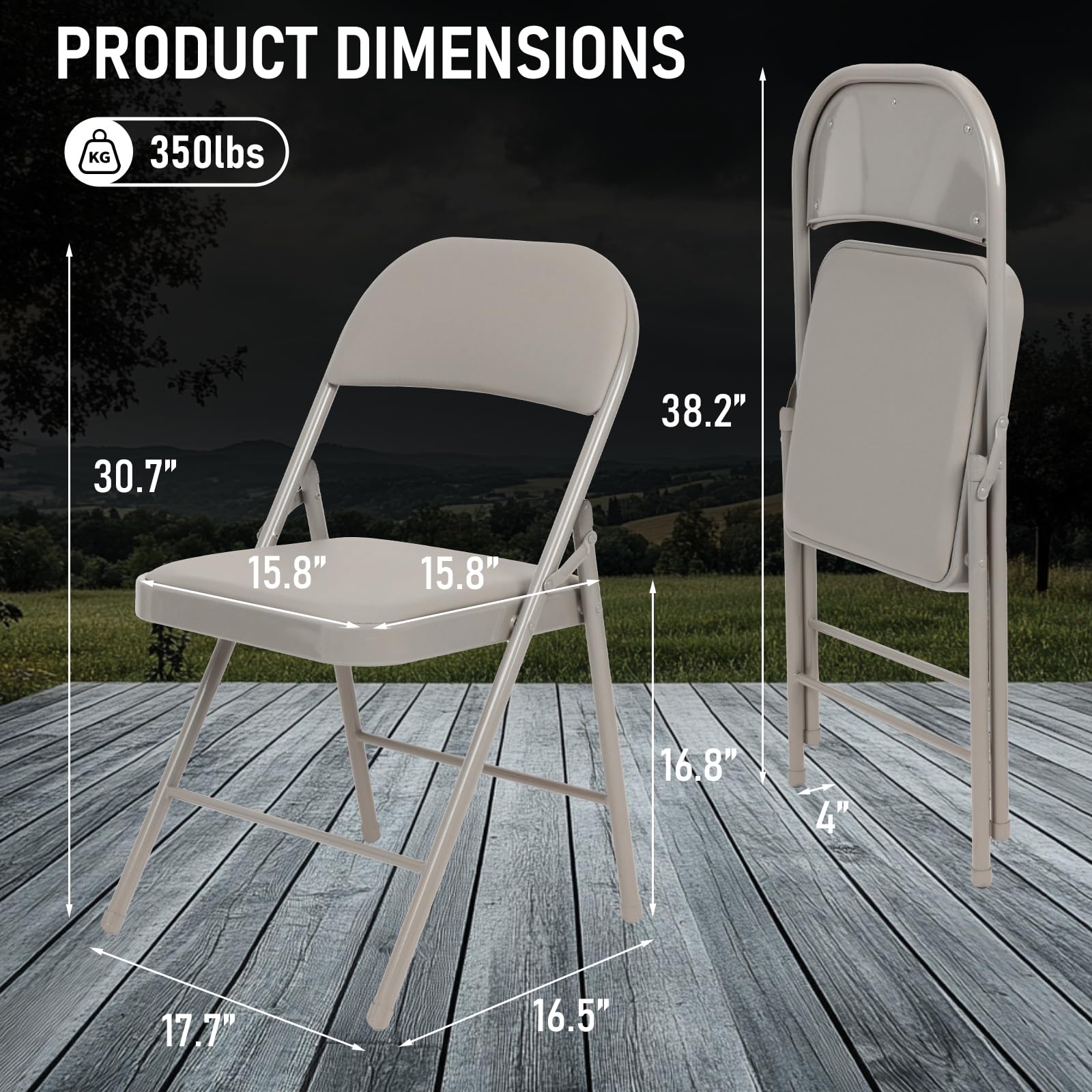 4 Pack Gray Folding Chairs with Padded Seats - Indoor & Outdoor Use for Events, Office, Wedding, Party - Portable Stackable Leather Folding Chairs (Slate Gray) - Perfect for Home, Camping, Picnics & Backyard Gatherings