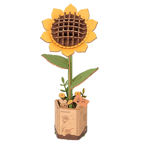 ROBOTIME DIY Sunflower 3D Wooden Puzzle Kit - Creative Home Decor & Gift for Adults & Teens - Perfect for Relaxation, Stress Relief & Room Decoration