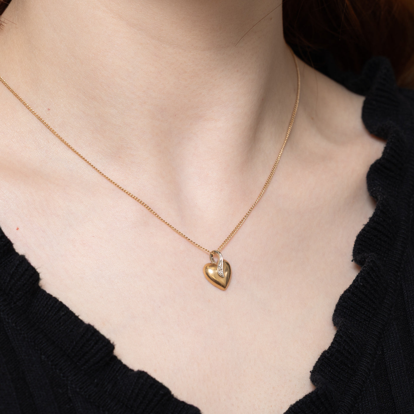 0.02ctw Diamond Puffed Heart Pendant Necklace - Elegant 14K Gold Plated Jewelry for Women - Perfect Gift for Valentine's Day, Anniversary & Special Occasions