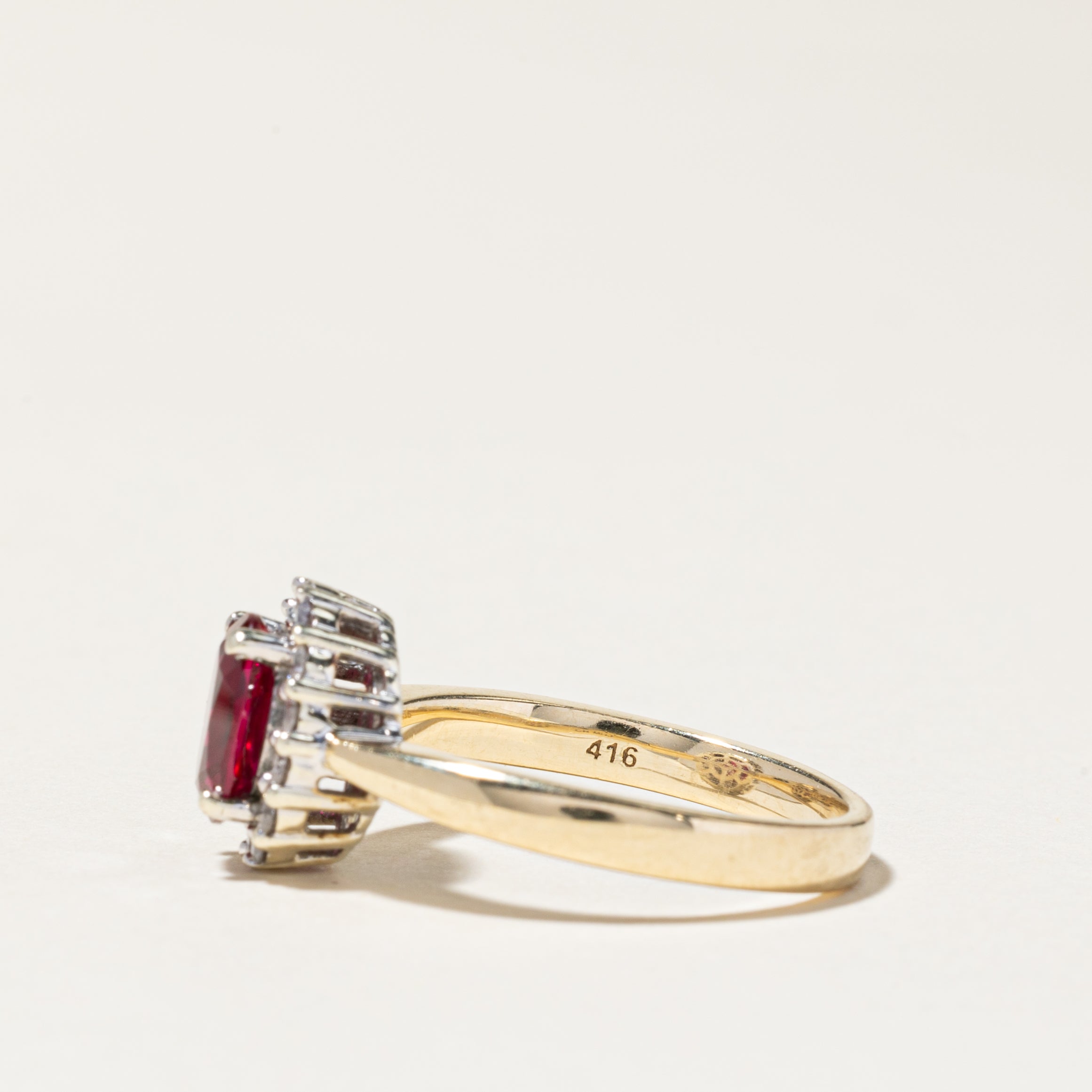10K White Gold Synthetic Ruby and Diamond Halo Engagement Ring - 1.50ct Oval Ruby with 0.22ctw Diamond Accents - Size 7.5 - Perfect for Anniversary Gifts, Valentine's Day or Bridal Jewelry