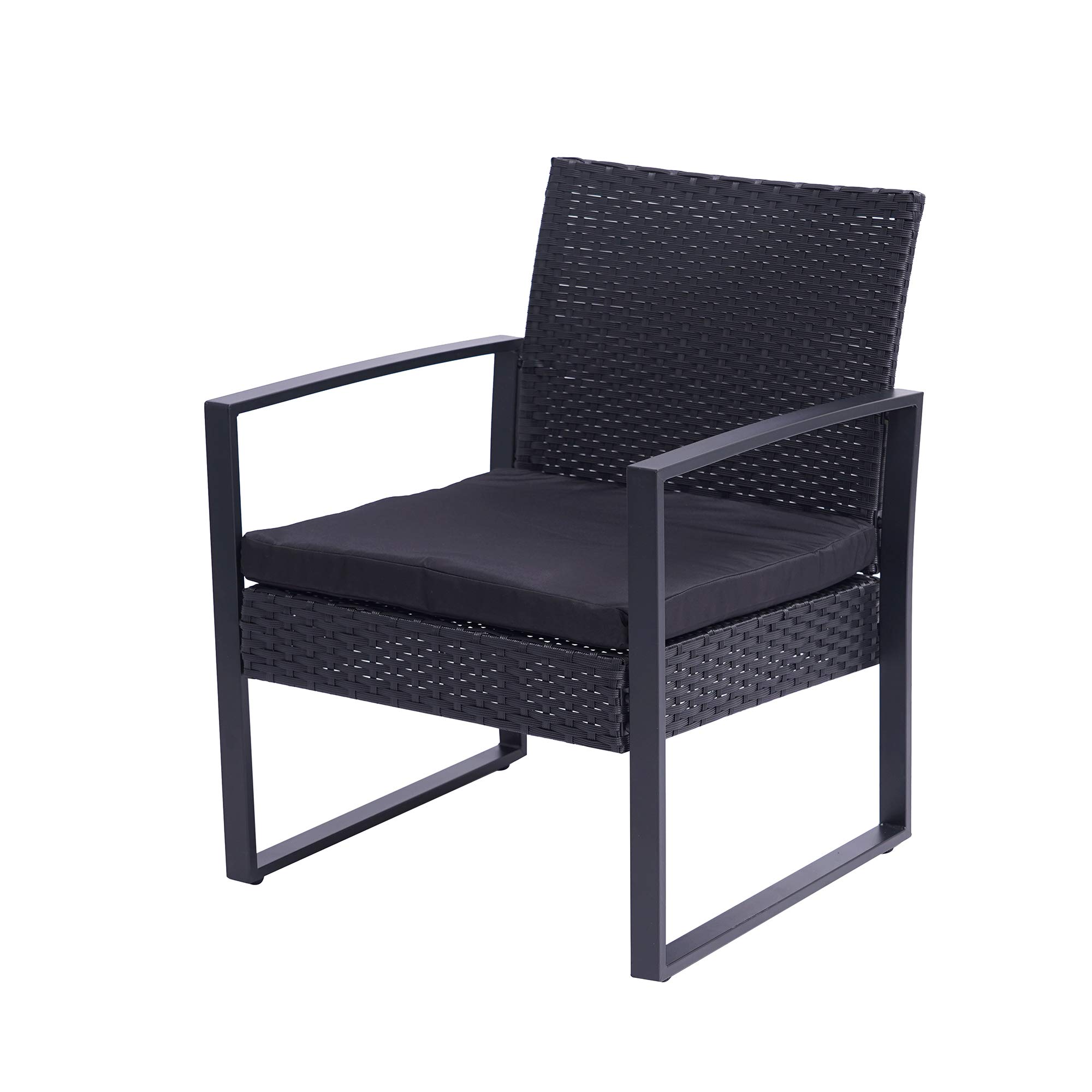 Anwick 3-Piece Modern Black Outdoor Patio Furniture Set - Rattan Chairs & Glass Coffee Table for Garden, Balcony, Poolside & Backyard Relaxation
