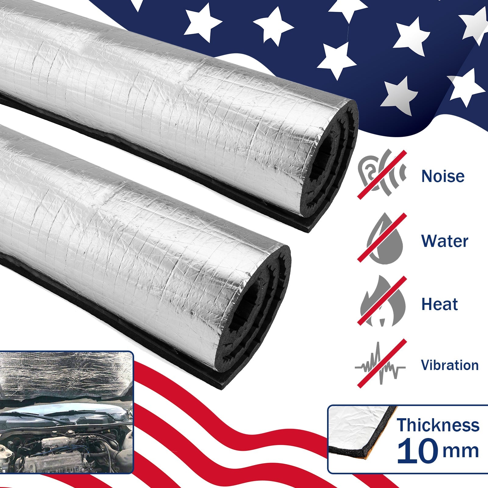 47x39 Professional Grade Engine Heat Shield Insulation - Waterproof Heat & Sound Deadener Sticker for Cars, Trucks, and Motorcycles - Reduce Engine Noise & Protect Components