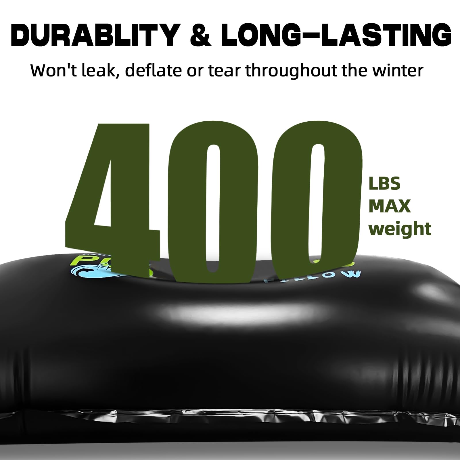 4x15 Ft Heavy-Duty Winter Pool Pillow for Above Ground Swimming Pools - 0.4mm Thick Air Pillow with Cords for Winterizing & Closing (Black, 1 Pack) - Prevents Ice Damage & Protects Pool Cover During Cold Season