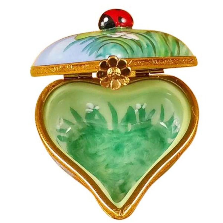 Hand-Painted Ladybug on Four Leaf Clover Heart Limoges Box - Lucky Charm Collectible Gift for Women - Perfect for Valentine's Day, Anniversary & Home Decor