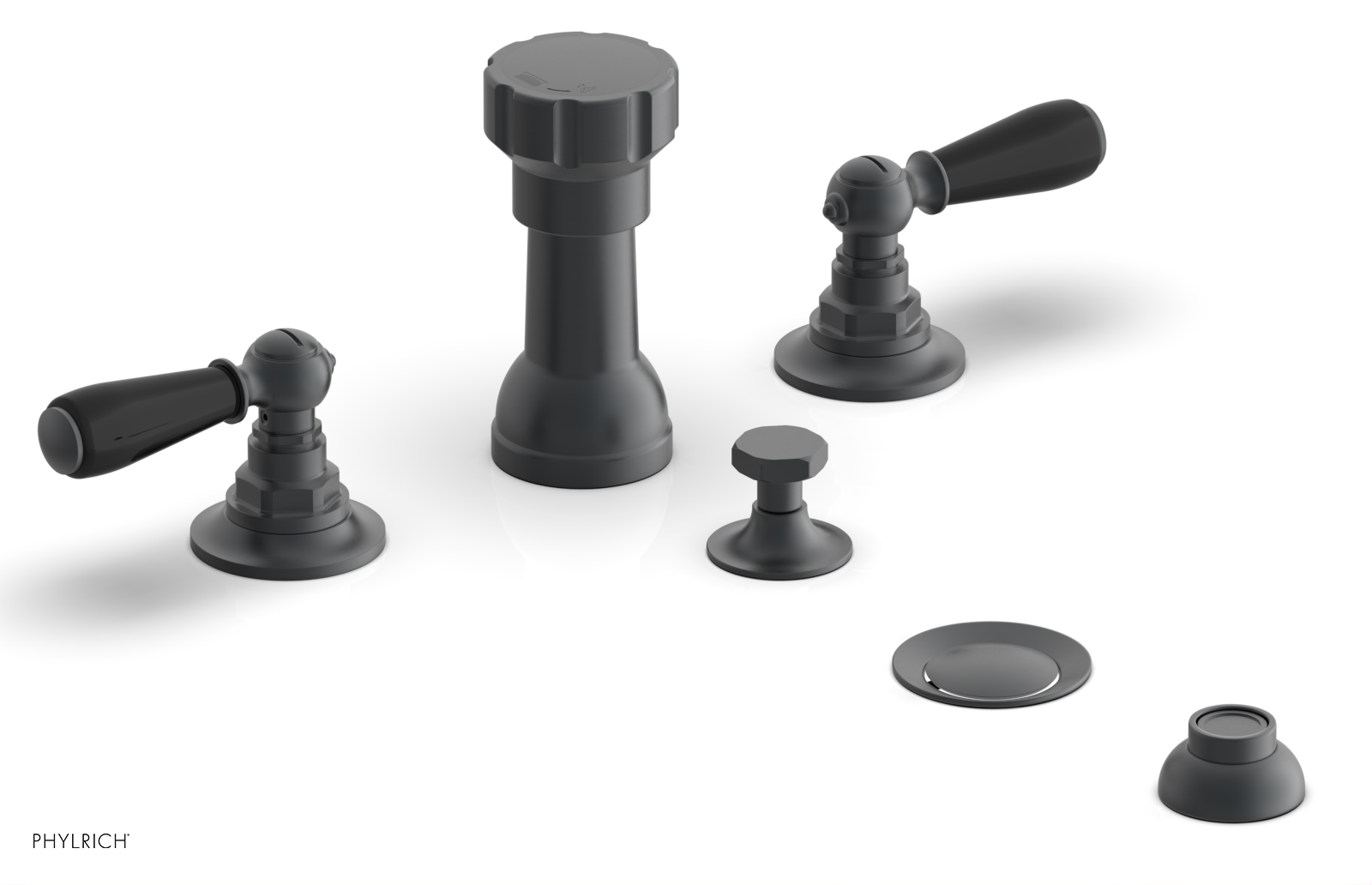 Jamestown 4-Hole Bidet Faucet Set with Lever Handles & Black Accents - Model 165 61 - Perfect for Modern Bathroom Renovations and Luxury Home Upgrades