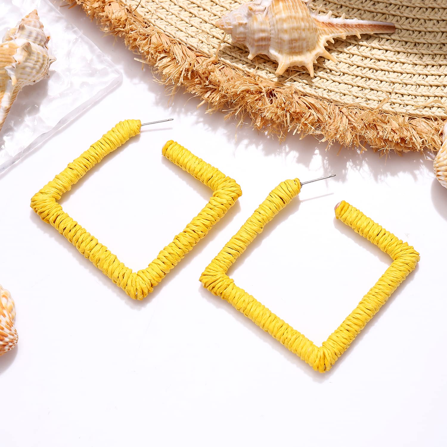 Handmade Bohemian Rattan Earrings for Women - Lightweight Geometric Woven Hoop Drop Dangle Earrings | Perfect for Summer, Beach, Festival & Boho Chic Outfits