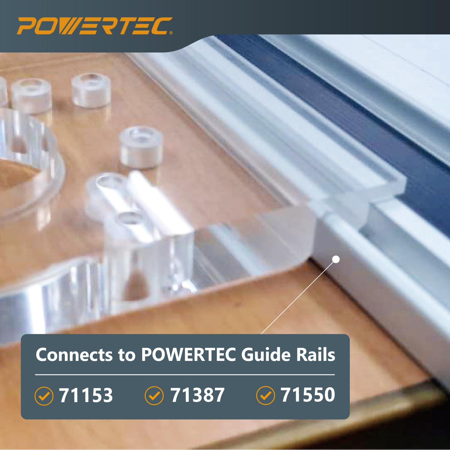 PowerTec Guide Rail Adapter for Fixed Base Trim Routers - Compatible with DeWalt, Makita & Milwaukee - Connects to WEN, Makita & Milwaukee Guide Rails (Models 71550, 71153, 71387, 71921) - Perfect for Woodworking, Cabinet Making & Precision Edge Trimming