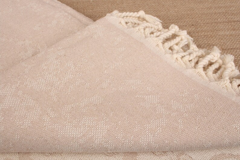 Premium Beige Turkish Cotton Beach Towel - Soft, Absorbent & Quick-Drying for Pool, Vacation & Summer Travel