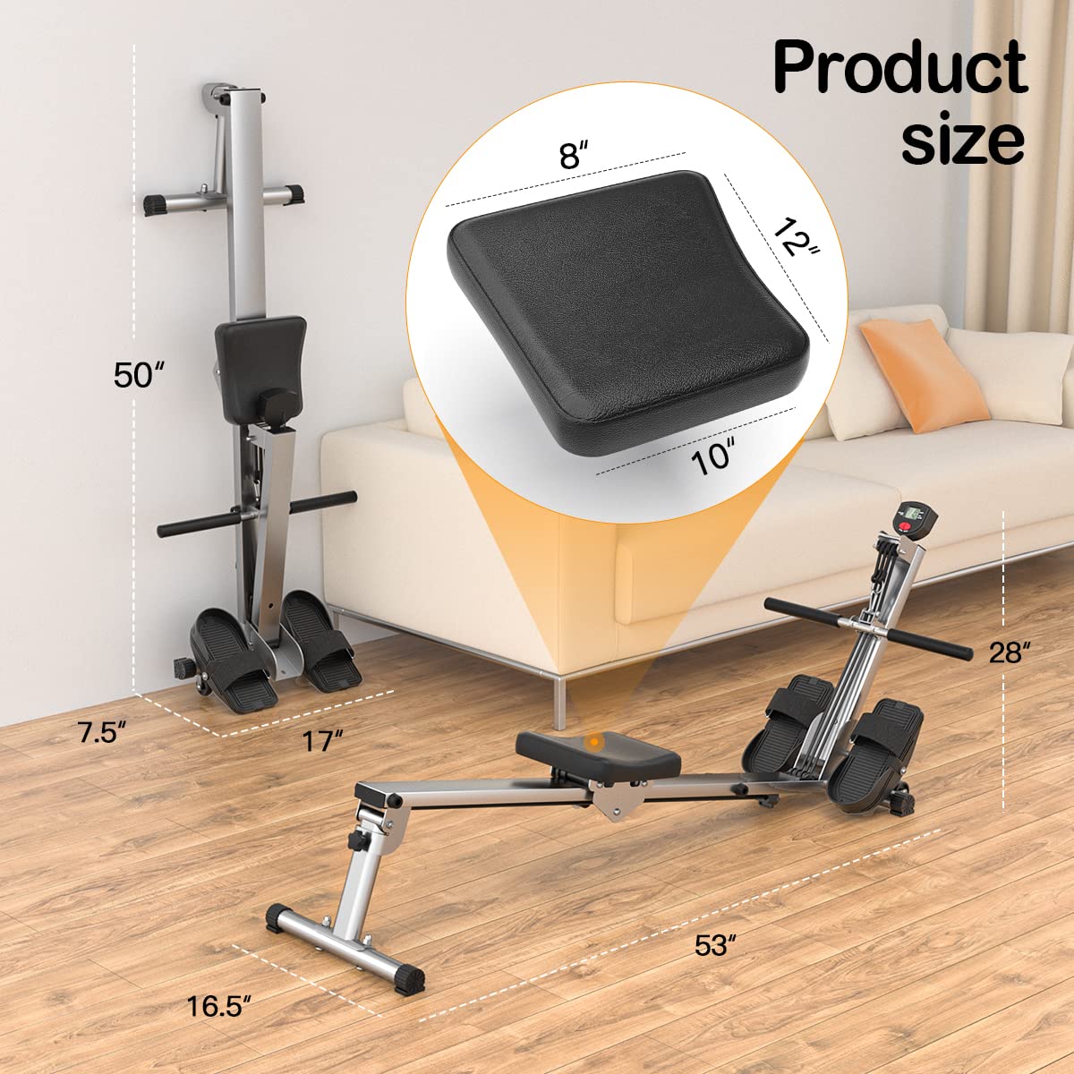 LUBBYGIM Foldable Rowing Machine for Home Gym - 2024 Upgraded Rower with LCD Monitor, 300LBS Weight Capacity - Hyper-Quiet & Smooth Magnetic Resistance - Perfect for Full Body Workout, Cardio Training & Small Space Fitness